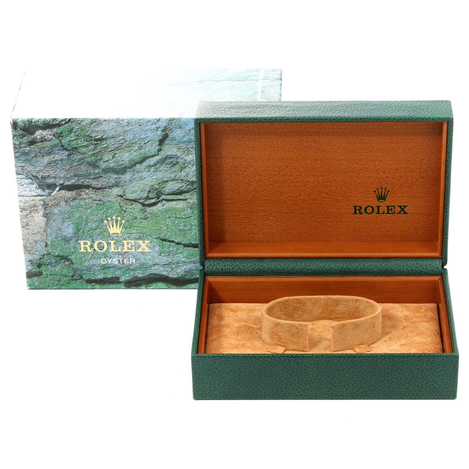 The image shows the packaging for a Rolex Mid-Size 78273 Women
s Steel and Gold (two tone) Champagne Dial 78273 Women
s Steel and Gold (two tone) Champagne Dial watch, with the open watch box and outer box on display.