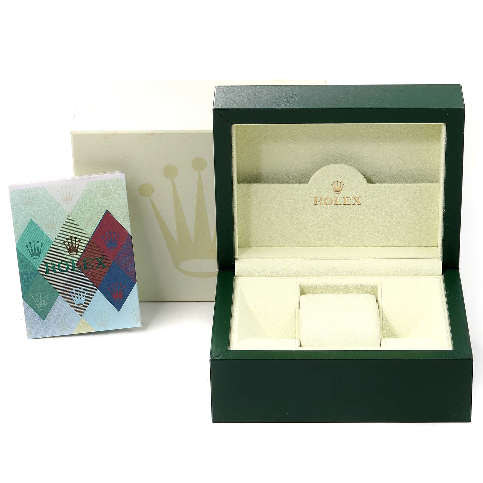 The image shows the box, outer box, and booklet for the Rolex Datejust 116234 Men's Stainless Steel Blue Dial 116234 Men's Stainless Steel Blue Dial watch.