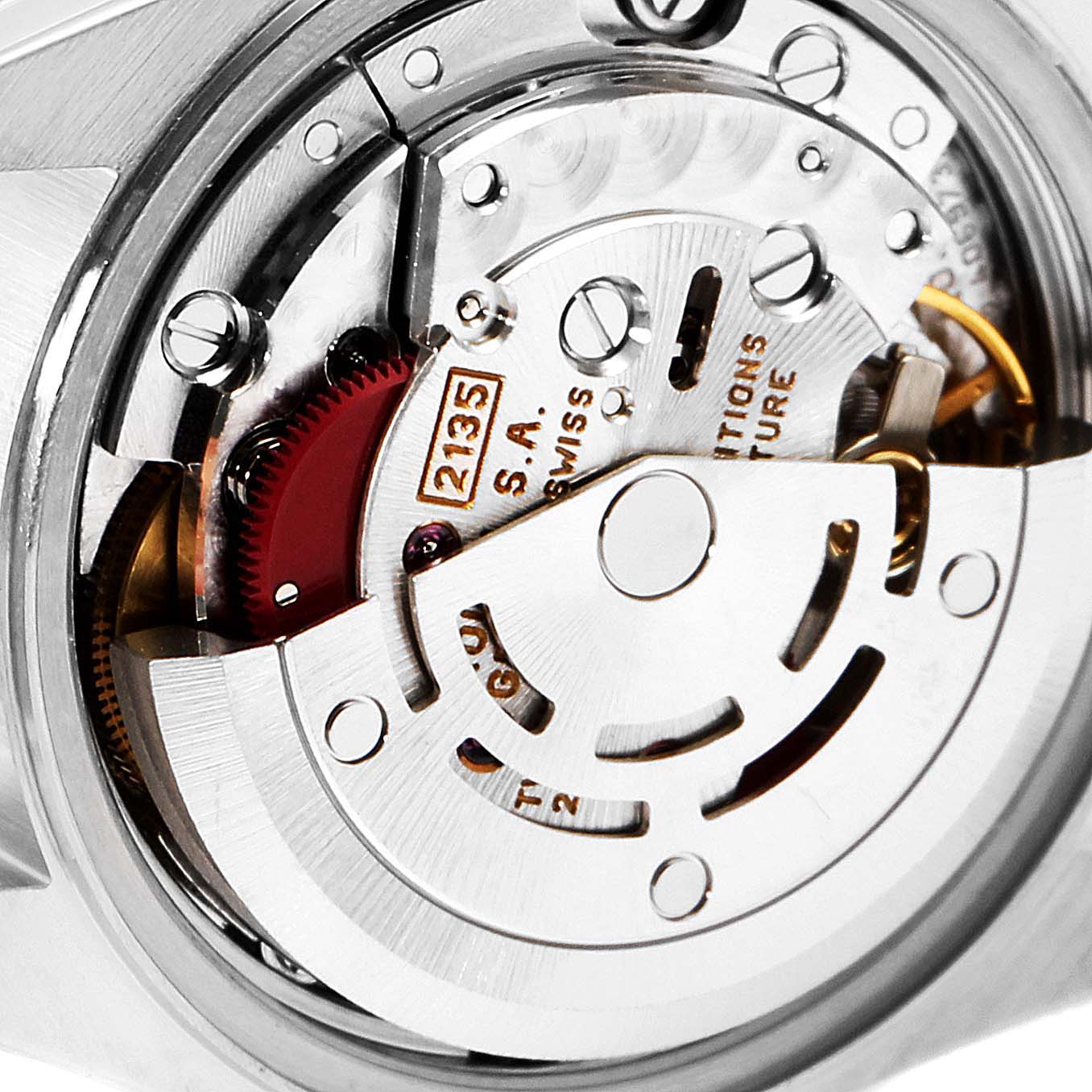 This image shows the internal movement mechanism of the Rolex Datejust 69174 Women's Stainless Steel Mother of Pearl Dial 69174 Women's Stainless Steel Mother of Pearl Dial watch.