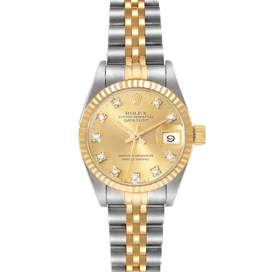 Rolex Datejust Steel Yellow Gold Champagne Diamond Dial Ladies Watch 69173 SwissWatchExpo