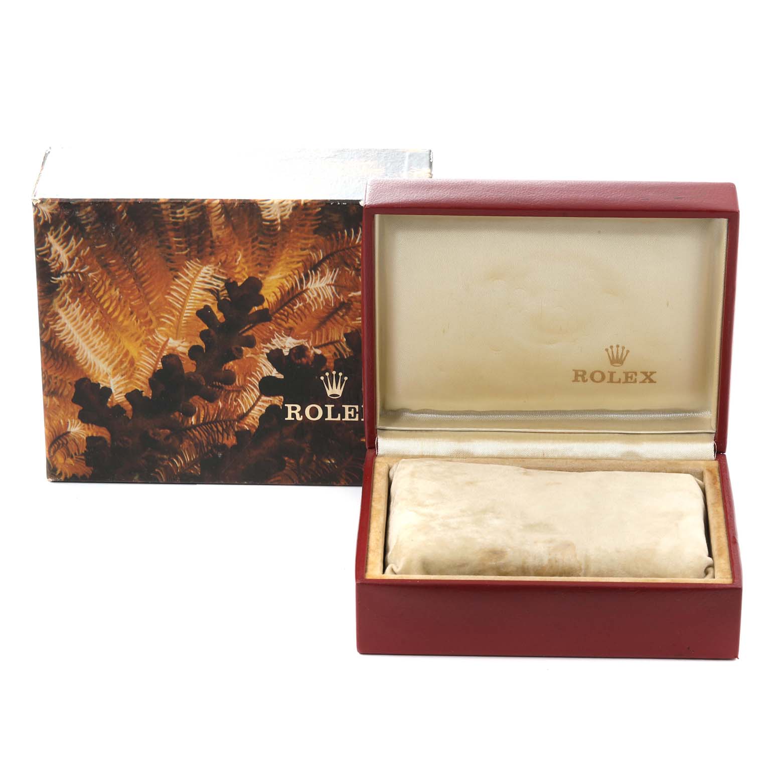 The image shows a Rolex Datejust 69173 Women's Steel and Gold (two tone) Champagne Dial 69173 Women's Steel and Gold (two tone) Champagne Dial watch box and pouch, with the lid open, displaying the Rolex logo inside.