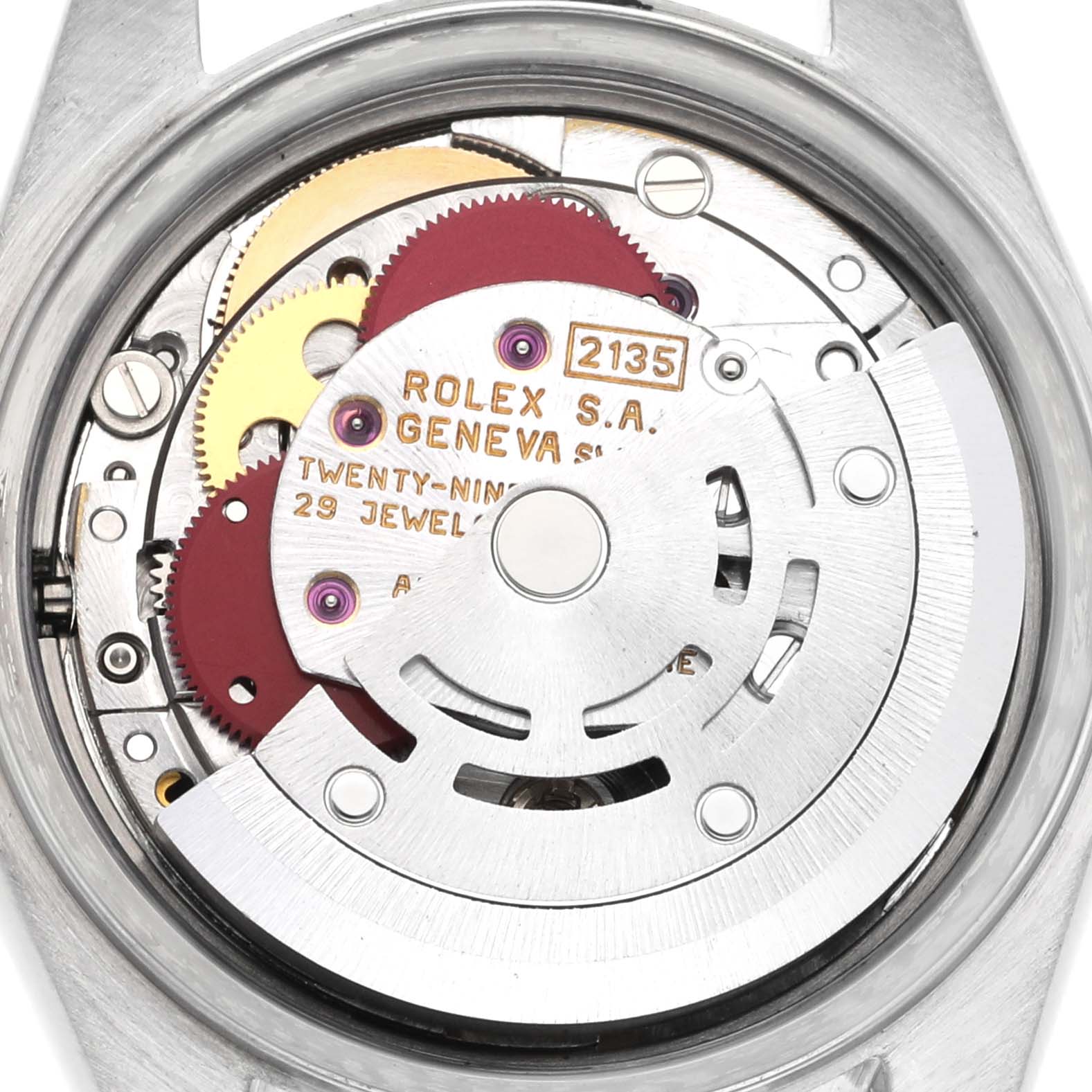 The image shows the open back view of a Rolex Datejust 69173 Women's Steel and Gold (two tone) Champagne Dial 69173 Women's Steel and Gold (two tone) Champagne Dial, revealing its intricate internal movement and components.