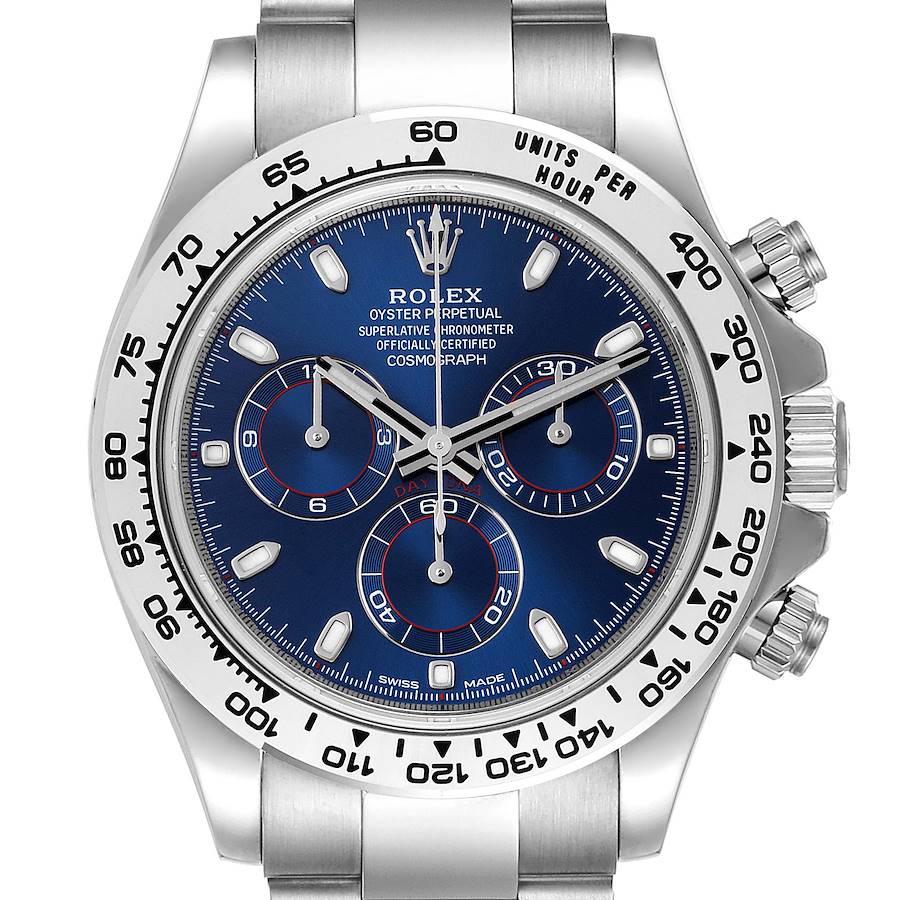 Rolex Daytona Blue Dial White Gold Chronograph Mens Watch 116509 Unworn SwissWatchExpo