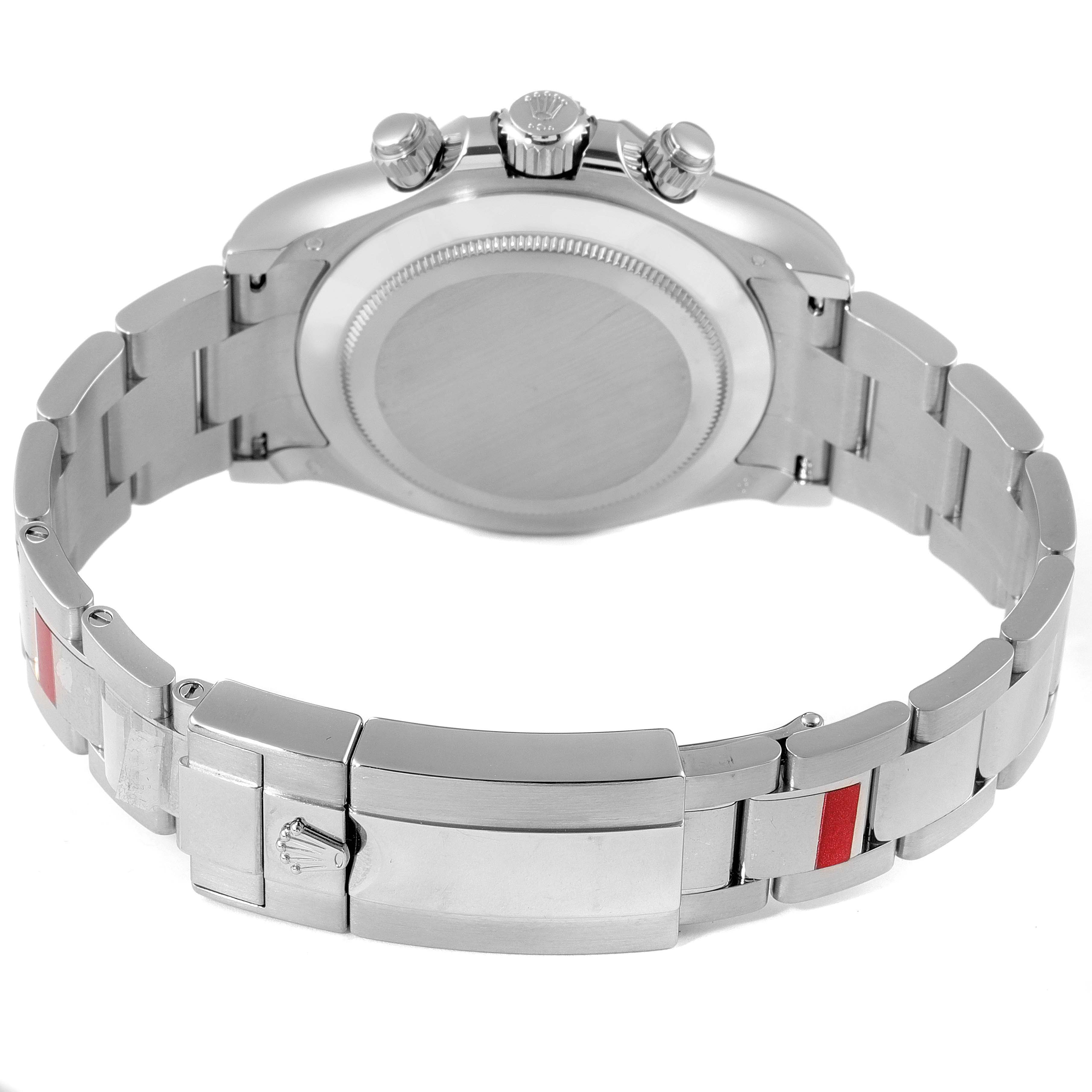 This image shows the back view and bracelet of a Rolex Daytona 116509 Men's White Gold Blue Dial 116509 Men's White Gold Blue Dial watch, highlighting the clasp and crown.