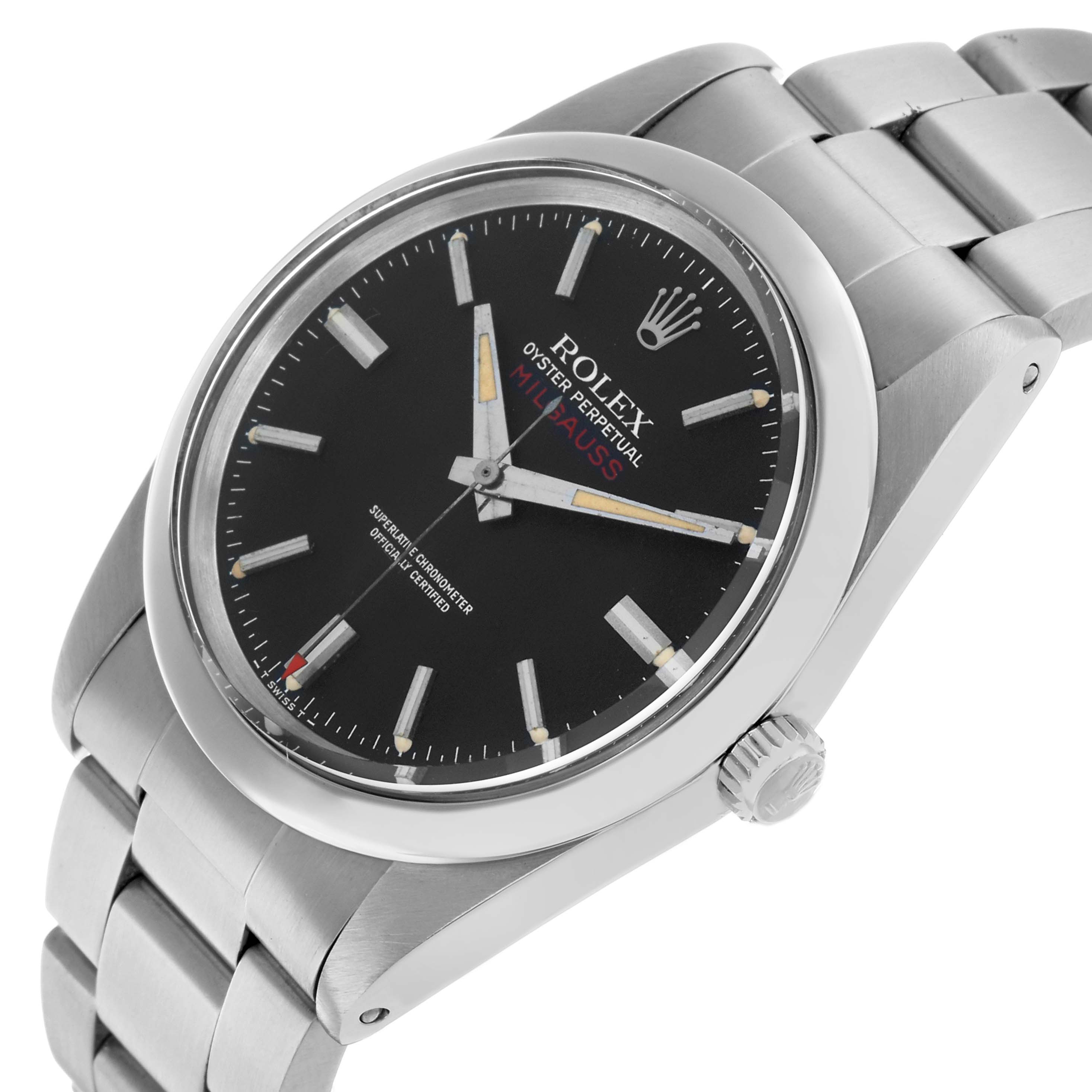 The Rolex Vintage Collection 1019 Men's Stainless Steel Black Dial watch is shown at an angled view, highlighting the dial, bezel, crown, and part of the bracelet.