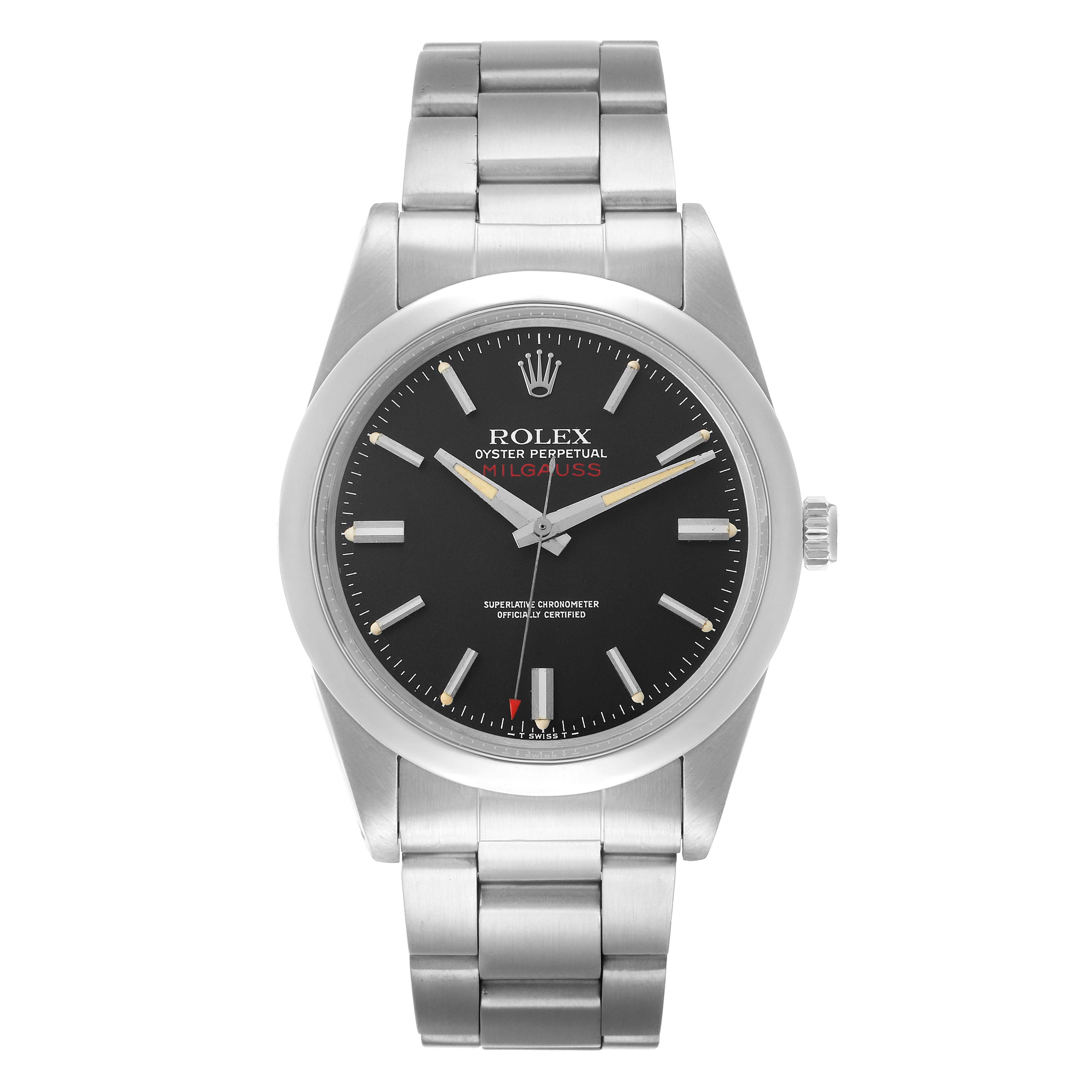 The Rolex Vintage Collection 1019 Men's Stainless Steel Black Dial watch is shown from the front, displaying the dial, case, bracelet, and crown.