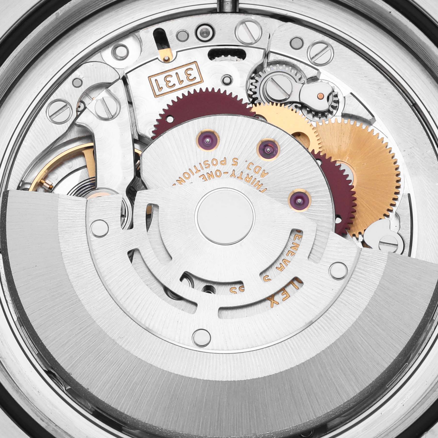The image shows the internal movement mechanism of the Rolex Milgauss 116400 Men's Stainless Steel Black Dial 116400 Men's Stainless Steel Black Dial, viewed from the back.