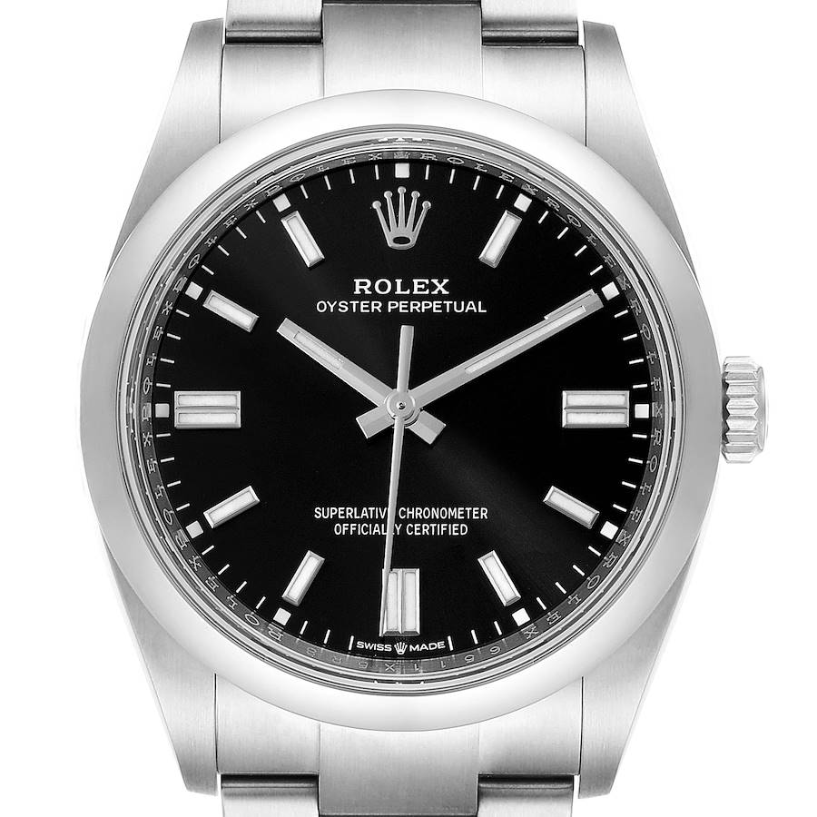 Rolex Oyster Perpetual Black Dial Steel Mens Watch 126000 Unworn SwissWatchExpo