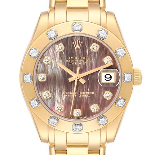 Photo of Rolex Pearlmaster Midsize Yellow Gold Mother of Pearl Diamond Ladies Watch 81318