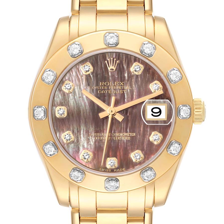Rolex Pearlmaster Midsize Yellow Gold Mother of Pearl Diamond Ladies Watch 81318 SwissWatchExpo