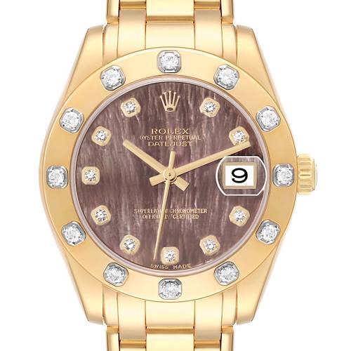 Photo of Rolex Pearlmaster Midsize Yellow Gold Mother of Pearl Diamond Ladies Watch 81318