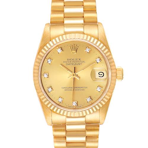 Photo of Rolex President Datejust 31 Midsize Yellow Gold Diamond Ladies Watch 68278