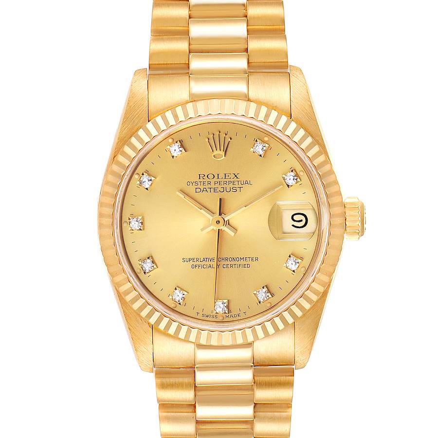 Rolex President Datejust 31 Midsize Yellow Gold Diamond Ladies Watch 68278 SwissWatchExpo