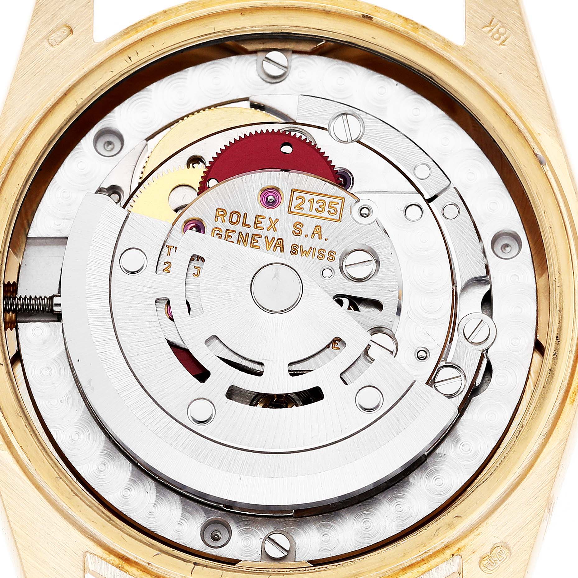 The image shows an inside view of the movement of a Rolex President 68278 Women
s Yellow Gold Champagne Dial 68278 Women
s Yellow Gold Champagne Dial model watch.