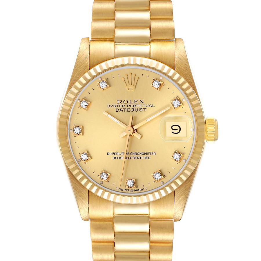 Rolex President Datejust Midsize 31 Yellow Gold Diamond Ladies Watch 68278 SwissWatchExpo