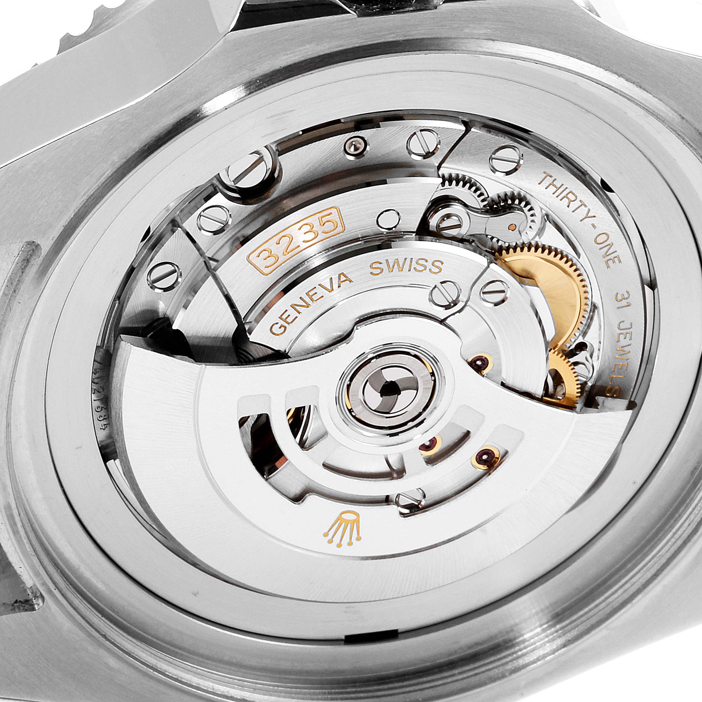 This image shows the movement and internal mechanics of a Rolex Sea-Dweller 126660 Men's Stainless Steel Blue Dial 126660 Men's Stainless Steel Blue Dial watch from a rear angle.