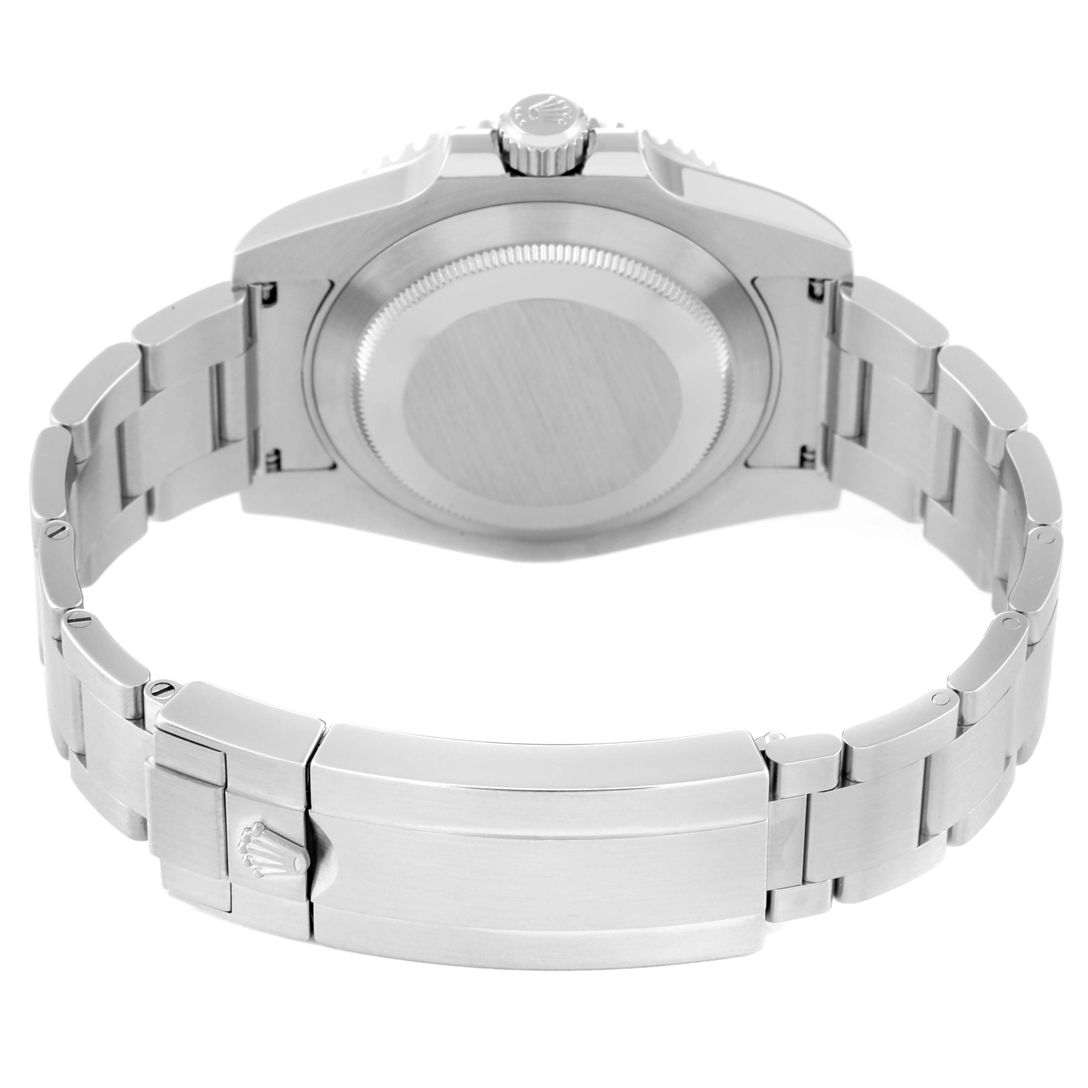 This image shows the back view and bracelet of a Rolex Submariner 114060 Men's Stainless Steel Black Dial 114060 Men's Stainless Steel Black Dial watch.