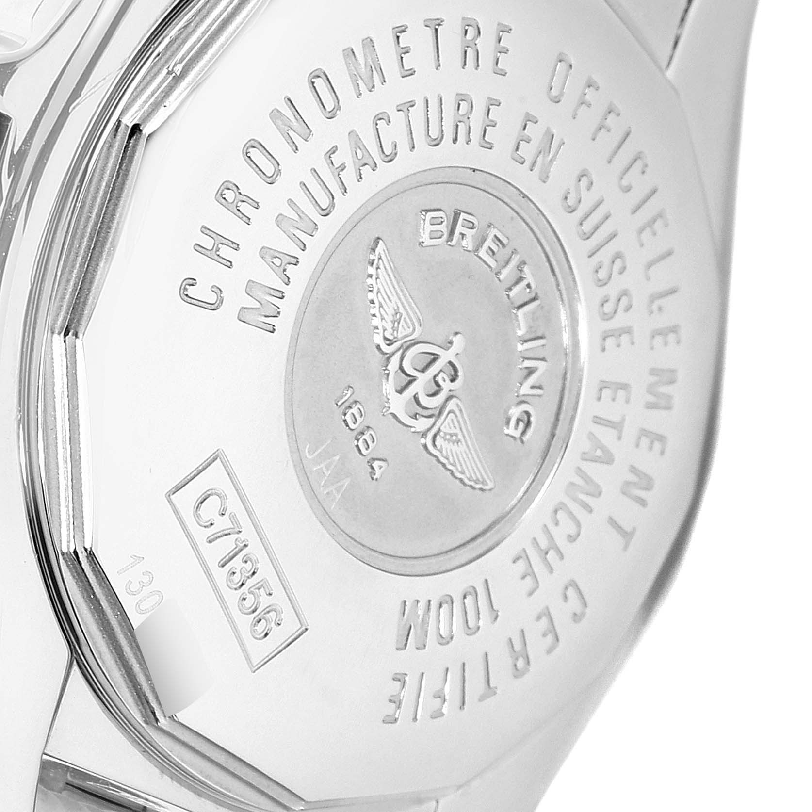 This image shows the case back of the Breitling C71356 Women's Steel and Gold (two tone) Silver Dial C71356 Women's Steel and Gold (two tone) Silver Dial Galactic 32 Steel Rose Gold White Strap Ladies Watch model C71356.