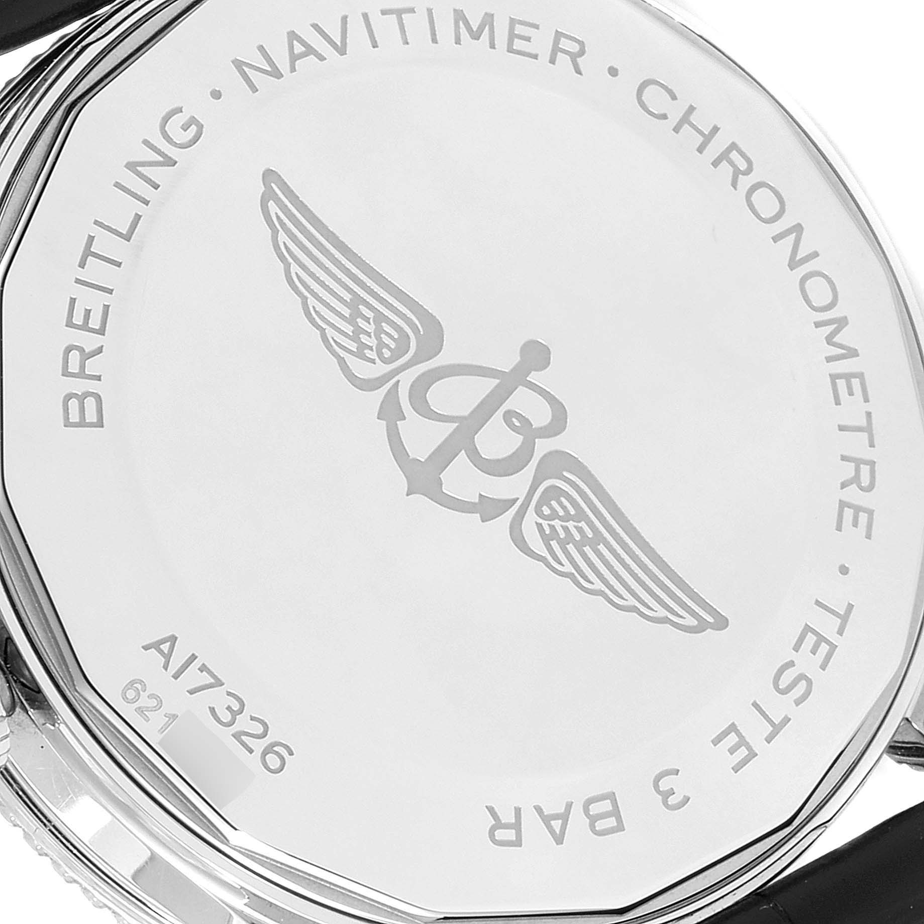 This image shows the case back of a Breitling Navitimer A17326 Men's Stainless Steel Black Dial A17326 Men's Stainless Steel Black Dial watch.