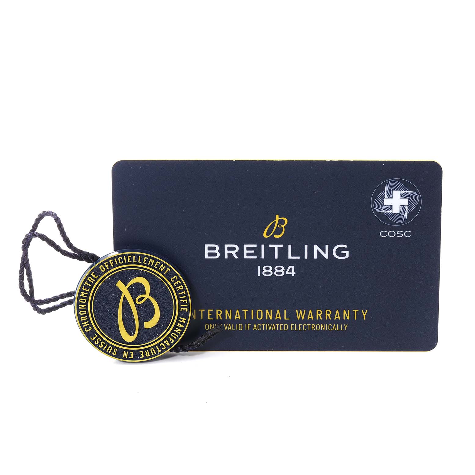 The image shows the warranty card and a tag for a Breitling Superocean AB201033/G827 Men's Stainless Steel Silver Dial AB201033/G827 Men's Stainless Steel Silver Dial watch.