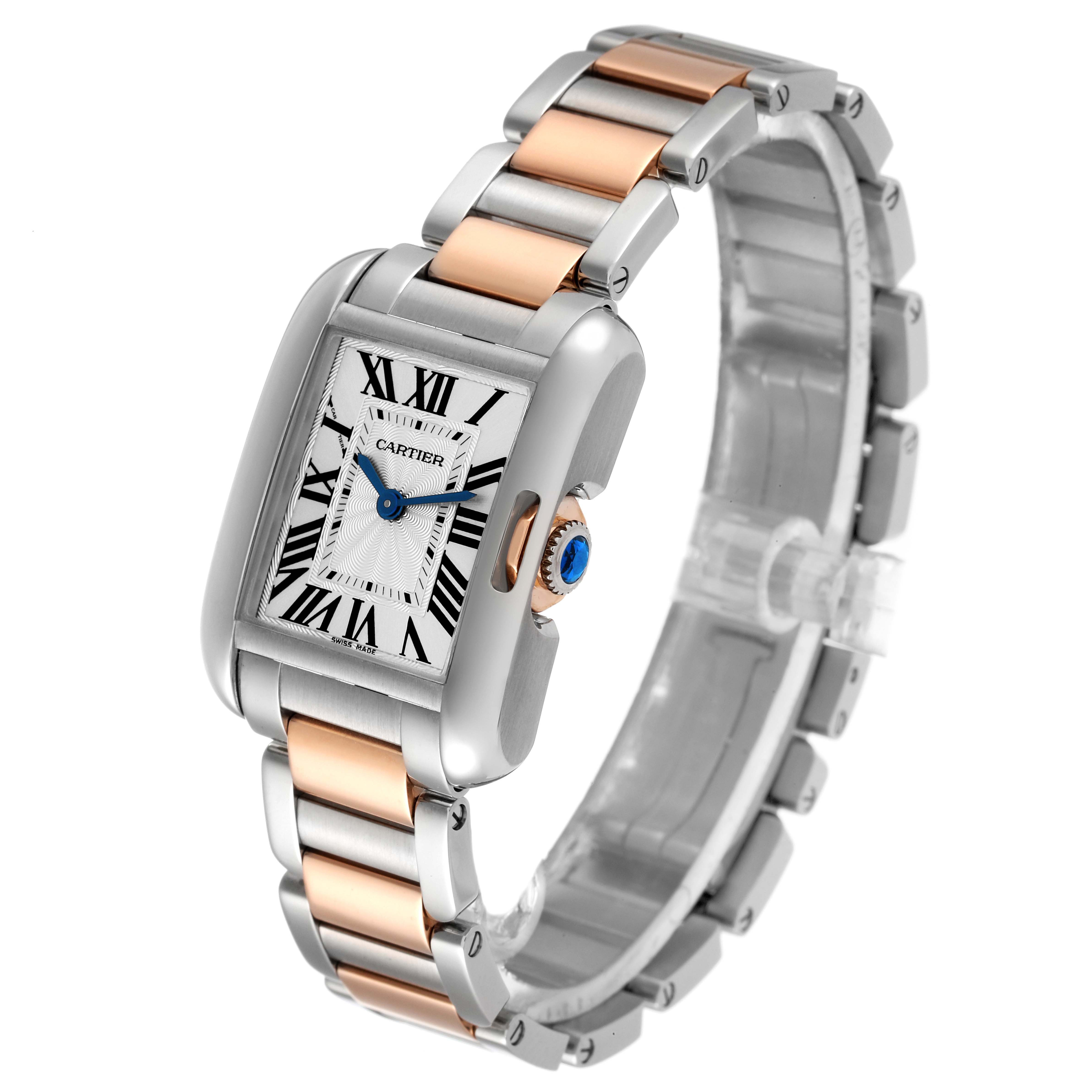 The image shows a full frontal view of the Cartier Tank Anglaise W5310036 Women's Steel and Gold (two tone) Silver Dial W5310036 Women's Steel and Gold (two tone) Silver Dial watch with a two-tone metal bracelet.