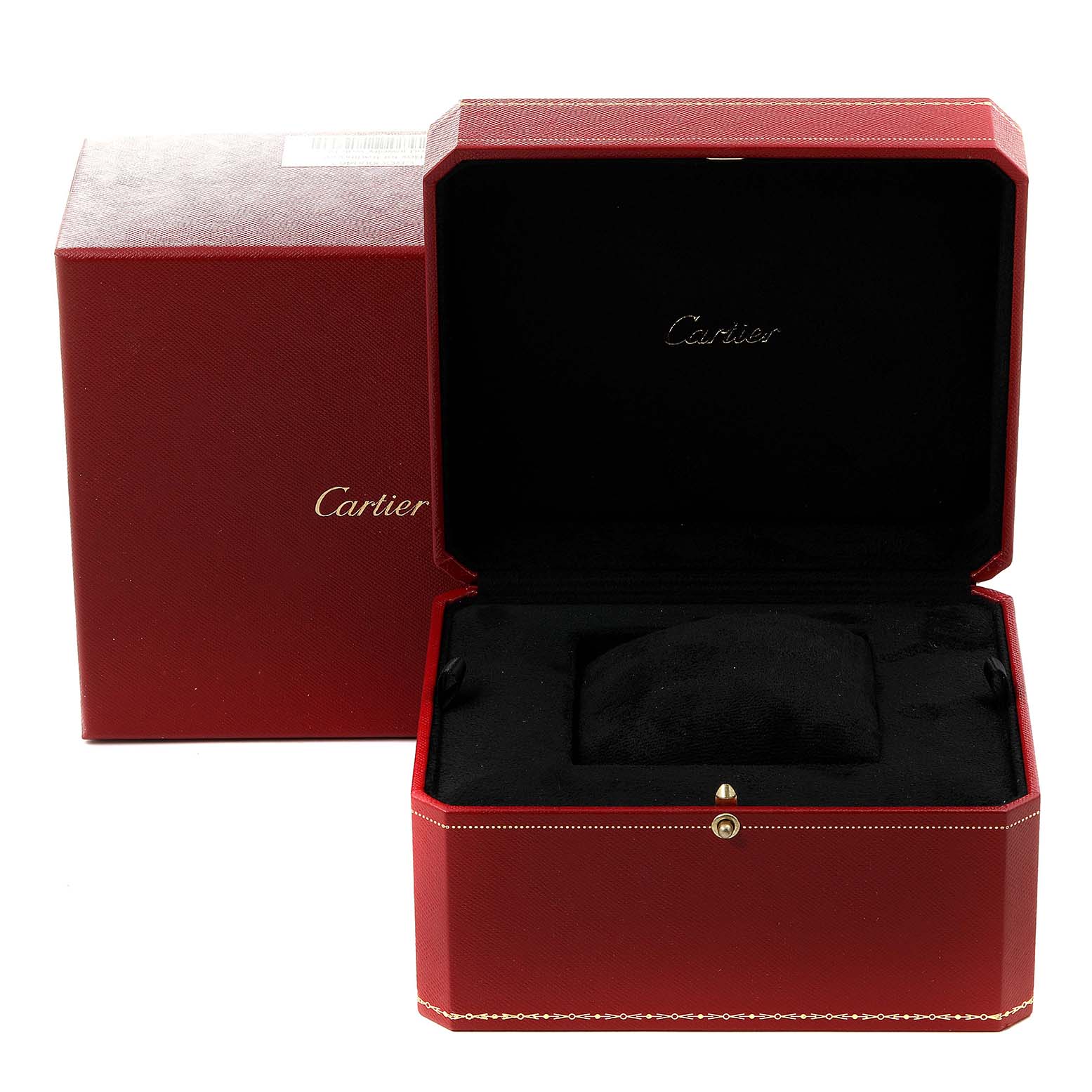 The image shows a Cartier Tank Francaise W51012Q4 Women's Steel and Gold (two tone) Silver Dial W51012Q4 Women's Steel and Gold (two tone) Silver Dial watch box and packaging, featuring a closed red outer box and an open black interior with "Cartier" branding.