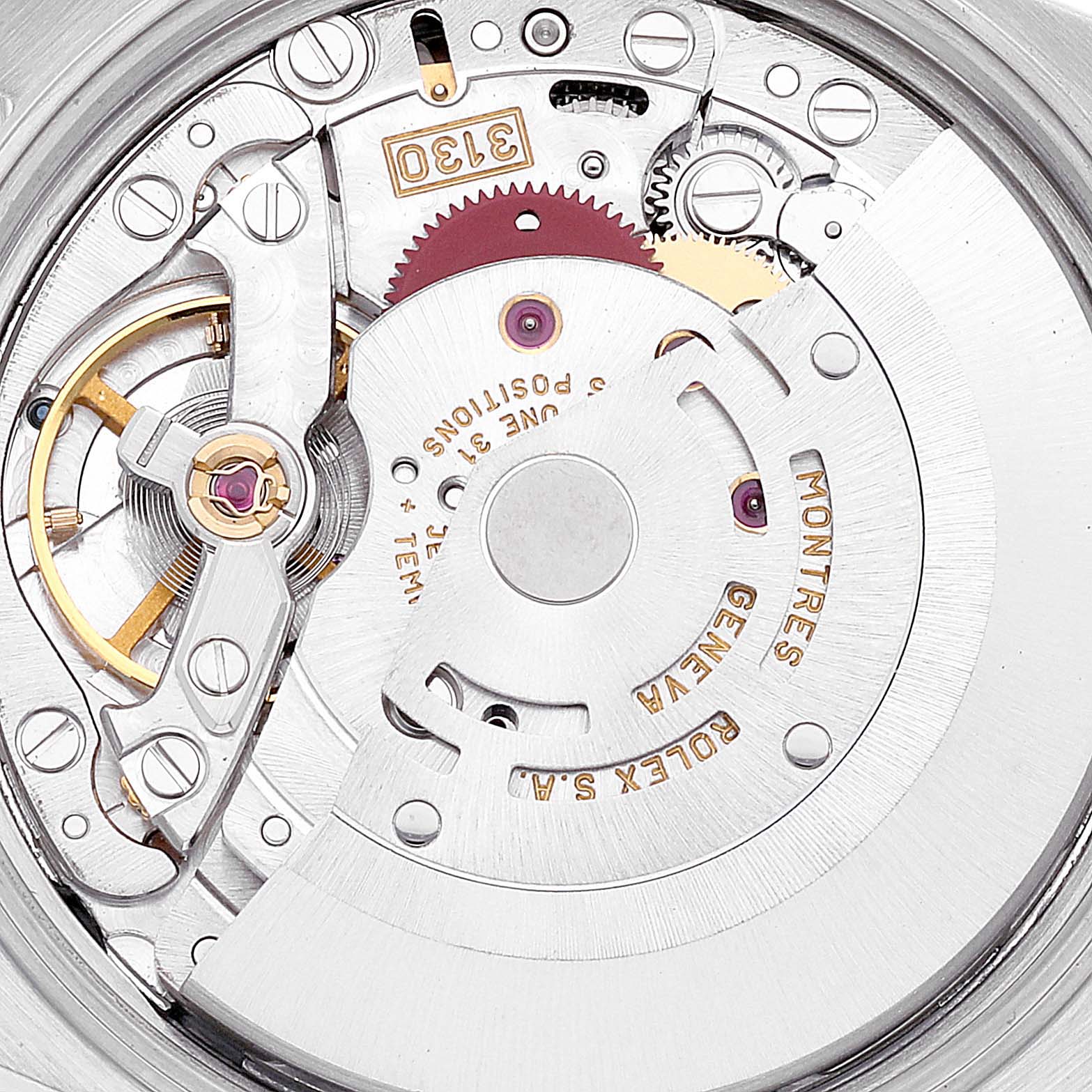 The image shows a close-up view of the movement mechanism inside a Rolex Air-King 14000 Men's Stainless Steel Silver Dial 14000 Men's Stainless Steel Silver Dial watch.