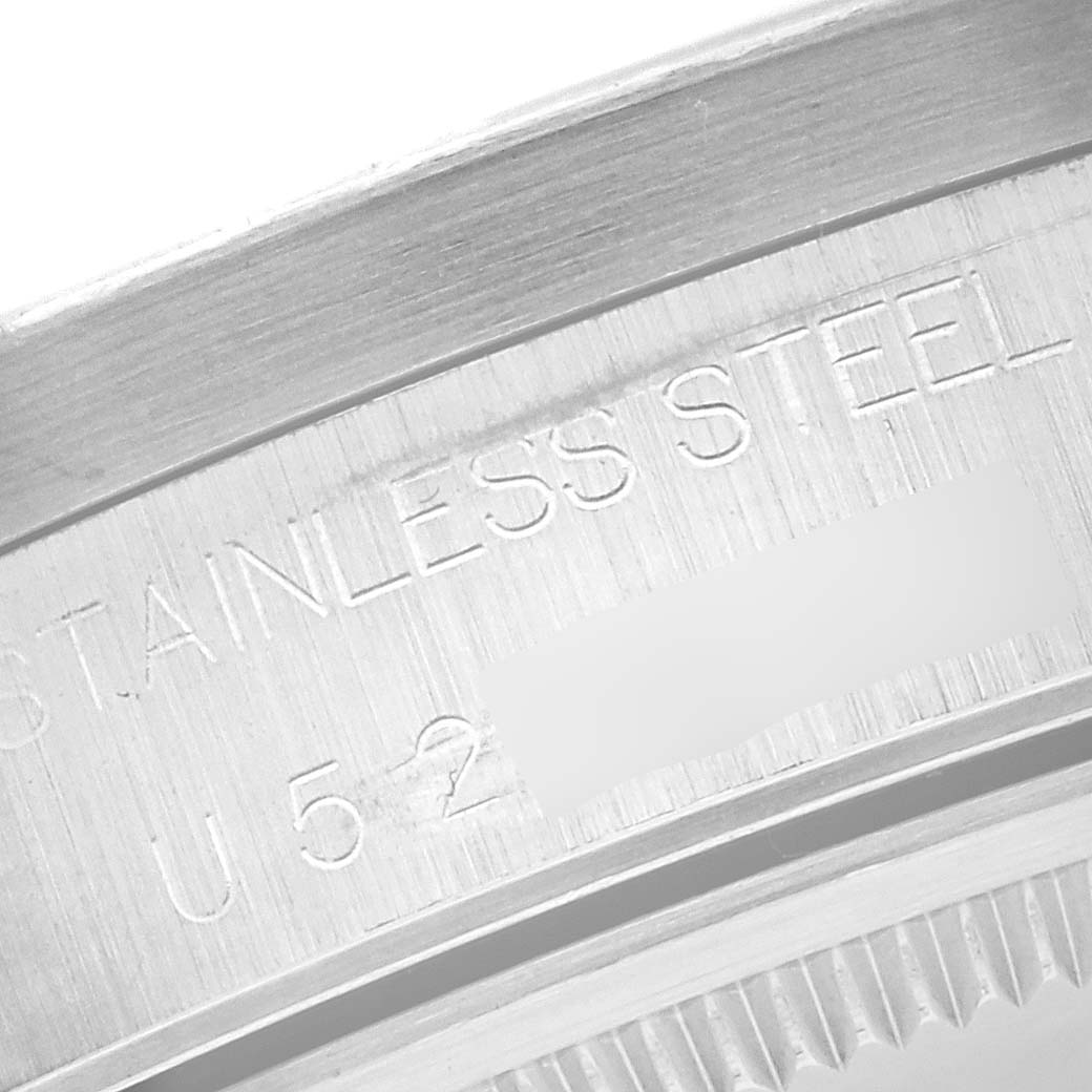 The image shows a close-up of the case back edge of a Rolex Air-King 14010 Men's Stainless Steel Silver Dial 14010 Men's Stainless Steel Silver Dial, highlighting the engraving details.