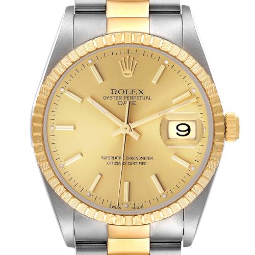 Photo of Rolex Date Steel Yellow Gold Oyster Bracelet Mens Watch 15223 Box Papers