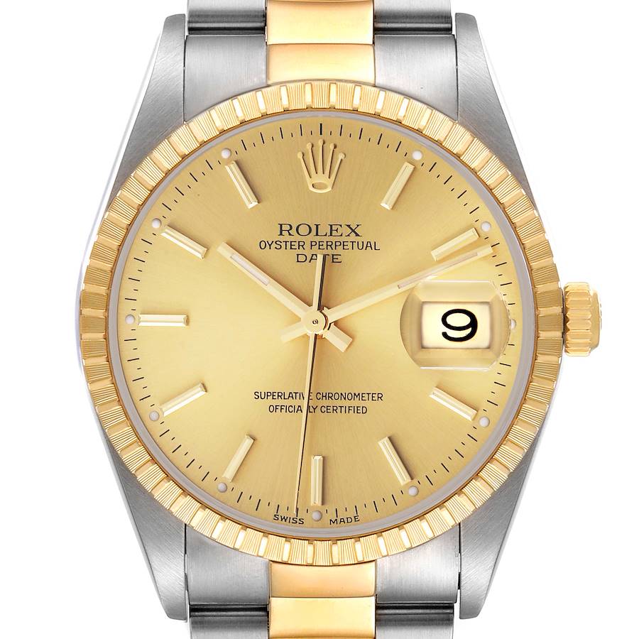 Rolex Date Steel Yellow Gold Oyster Bracelet Mens Watch 15223 Box Papers SwissWatchExpo