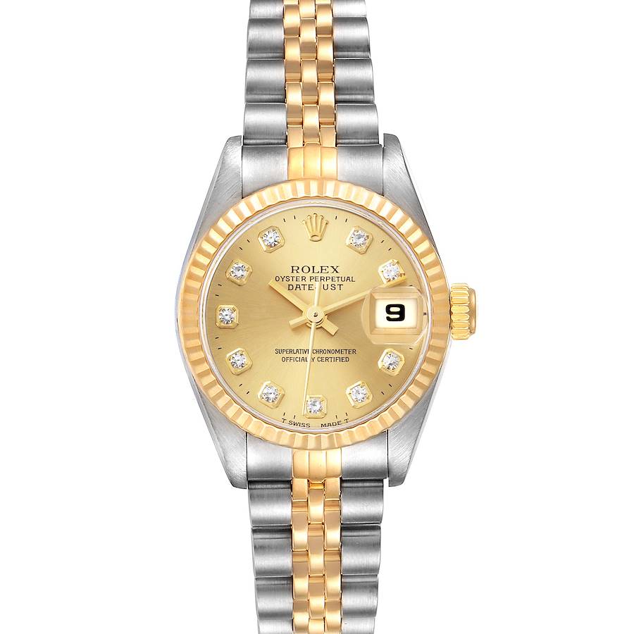Rolex Datejust 26mm Steel Yellow Gold Diamond Dial Ladies Watch 69173 SwissWatchExpo
