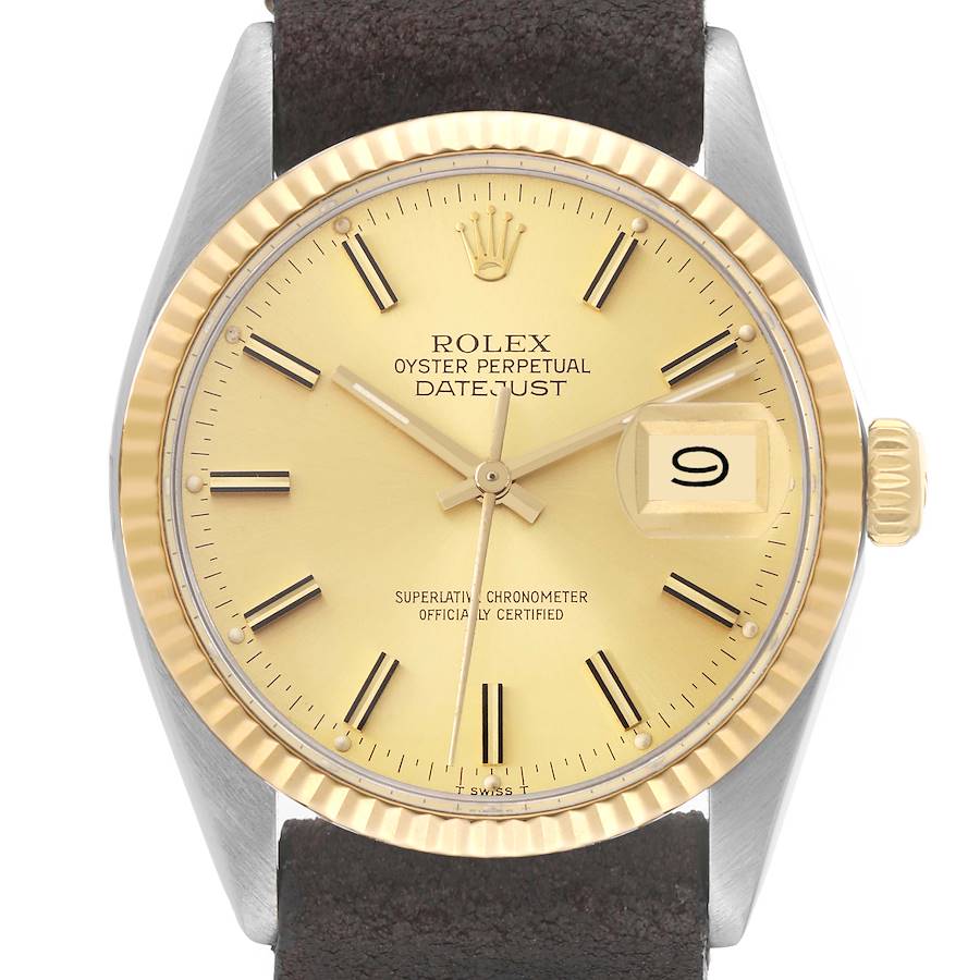 Rolex Datejust Champagne Dial Steel Yellow Gold Vintage Mens Watch 16013 SwissWatchExpo