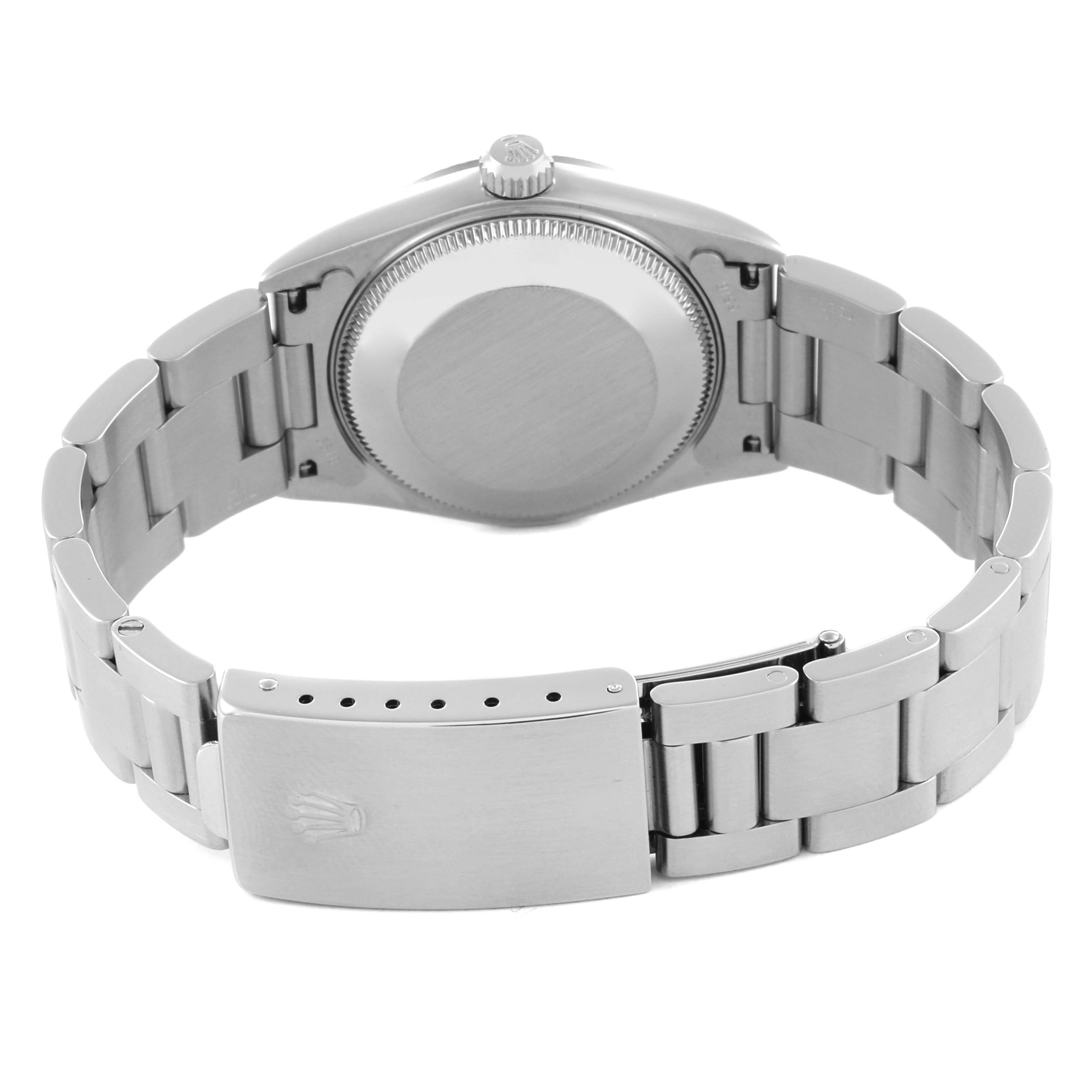 The image shows the back case and bracelet of a Rolex Mid-Size 78274NRD Women's Stainless Steel Mother of Pearl Dial 78274NRD Women's Stainless Steel Mother of Pearl Dial watch from a rear angle.