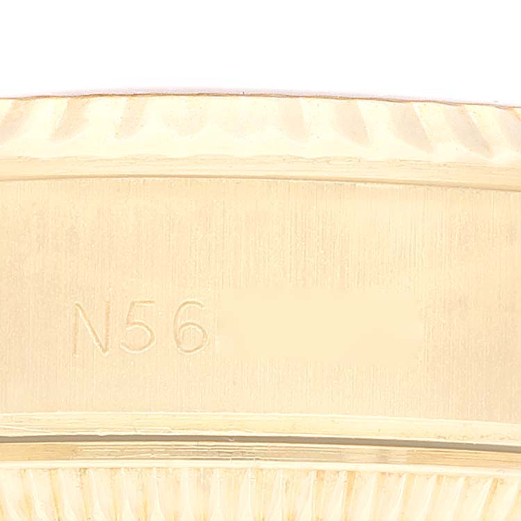 This image shows a close-up of the bezel and case side of the Rolex President 69178G Women's Yellow Gold Champagne Dial 69178G Women's Yellow Gold Champagne Dial model watch.