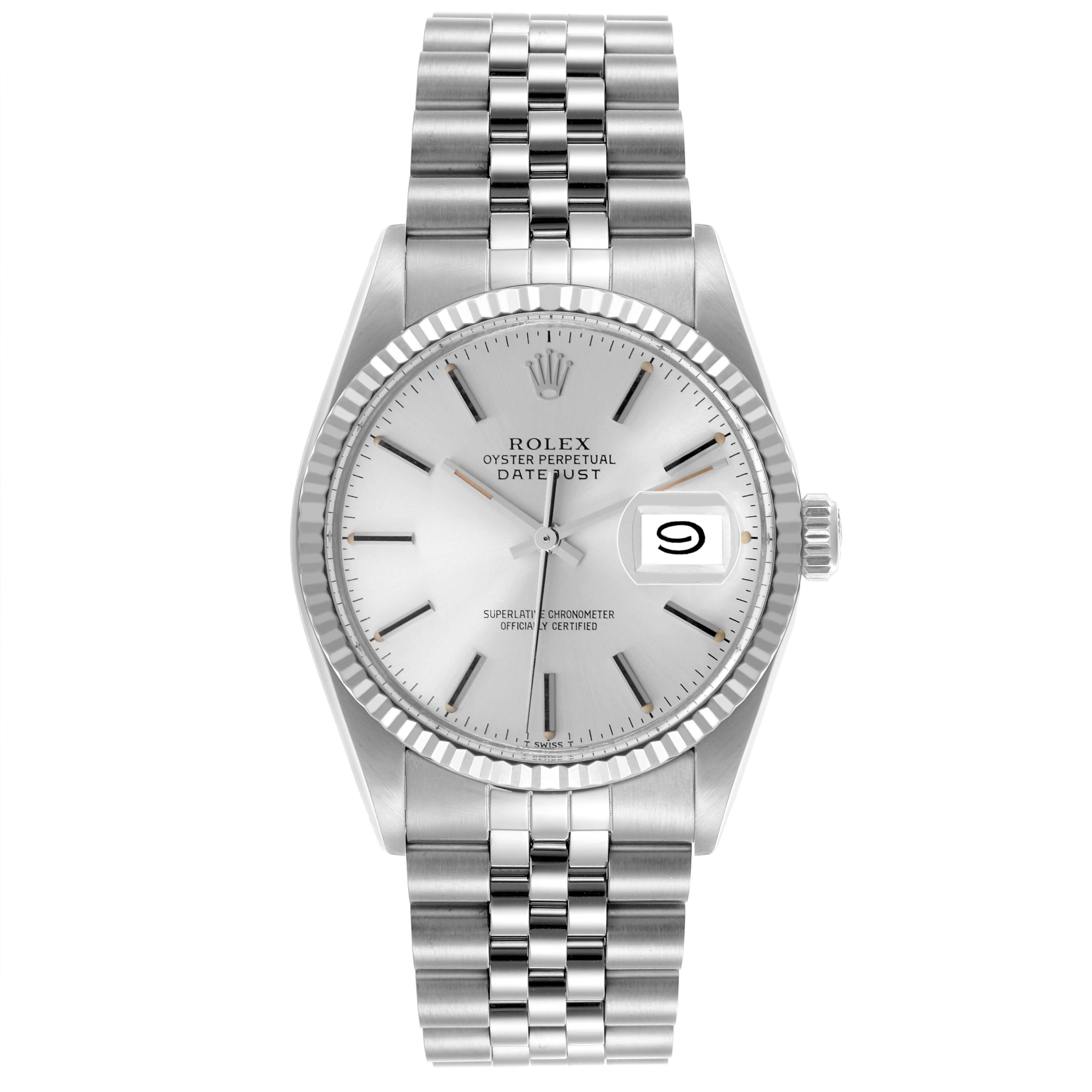 The Rolex Vintage Collection 16014 Men's Stainless Steel Silver Dial 16014 Men's Stainless Steel Silver Dial watch is shown from a front angle, highlighting the face, bezel, and bracelet.