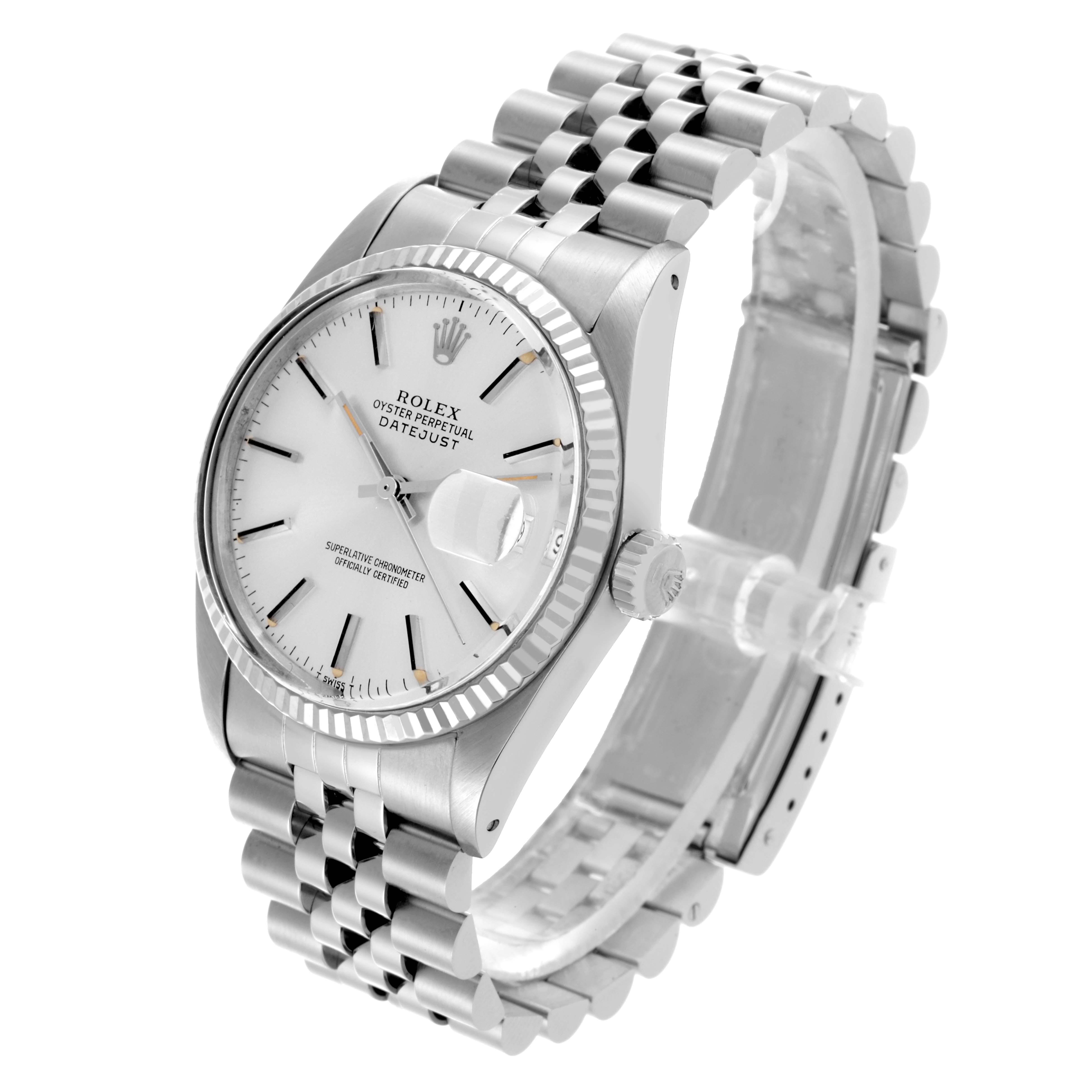 The Rolex Vintage Collection 16014 Men's Stainless Steel Silver Dial 16014 Men's Stainless Steel Silver Dial watch is shown at a slight angle, displaying the face, bezel, crown, and part of the bracelet.