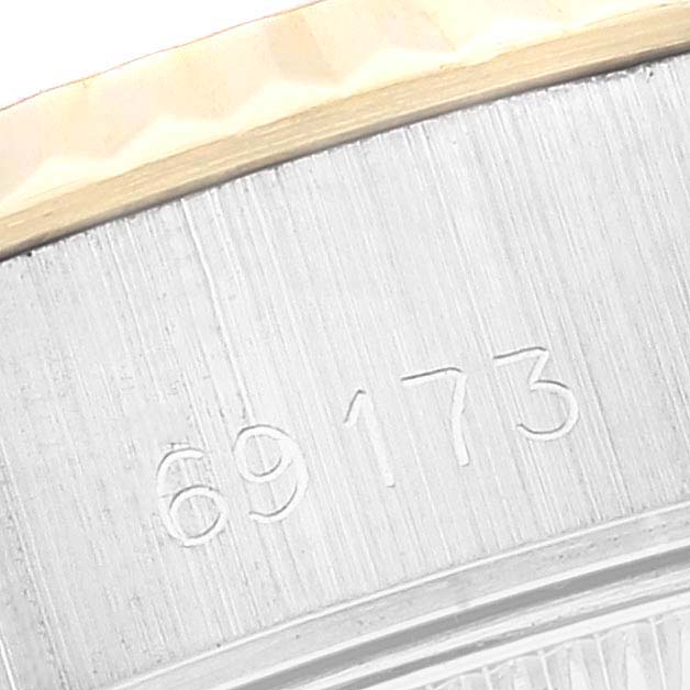 This is a close-up image of the model number (69173) engraved on the case of a Rolex Datejust 69173 Women's Steel and Gold (two tone) Champagne Dial 69173 Women's Steel and Gold (two tone) Champagne Dial.