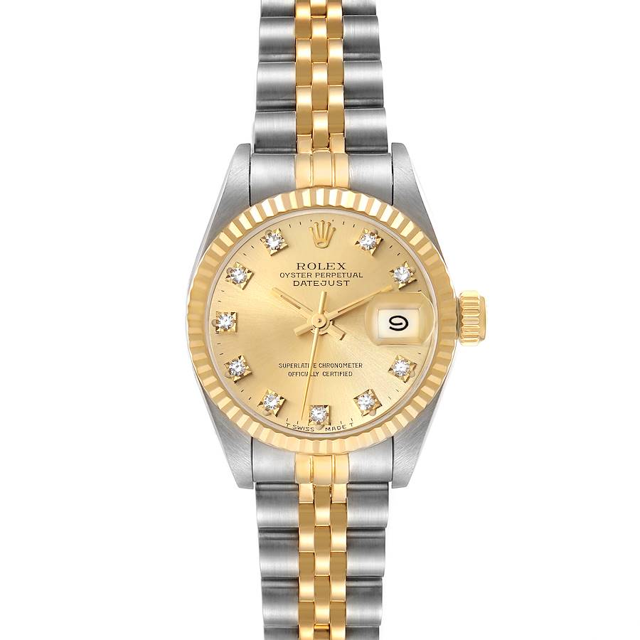 Rolex Datejust Steel Yellow Gold Champagne Diamond Dial Ladies Watch 69173 SwissWatchExpo