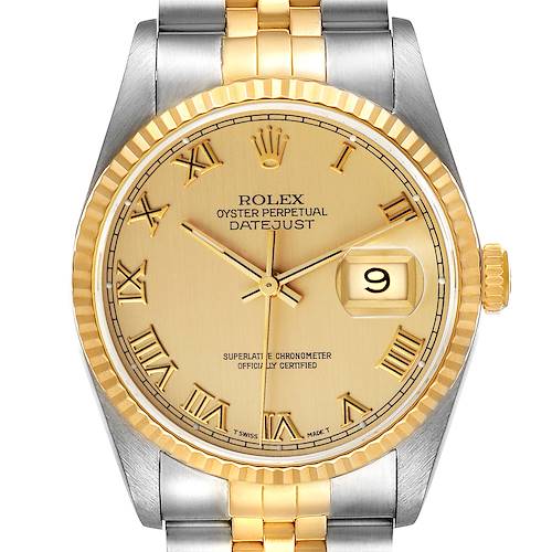 Photo of Rolex Datejust Steel Yellow Gold Champagne Roman Dial Watch 16233