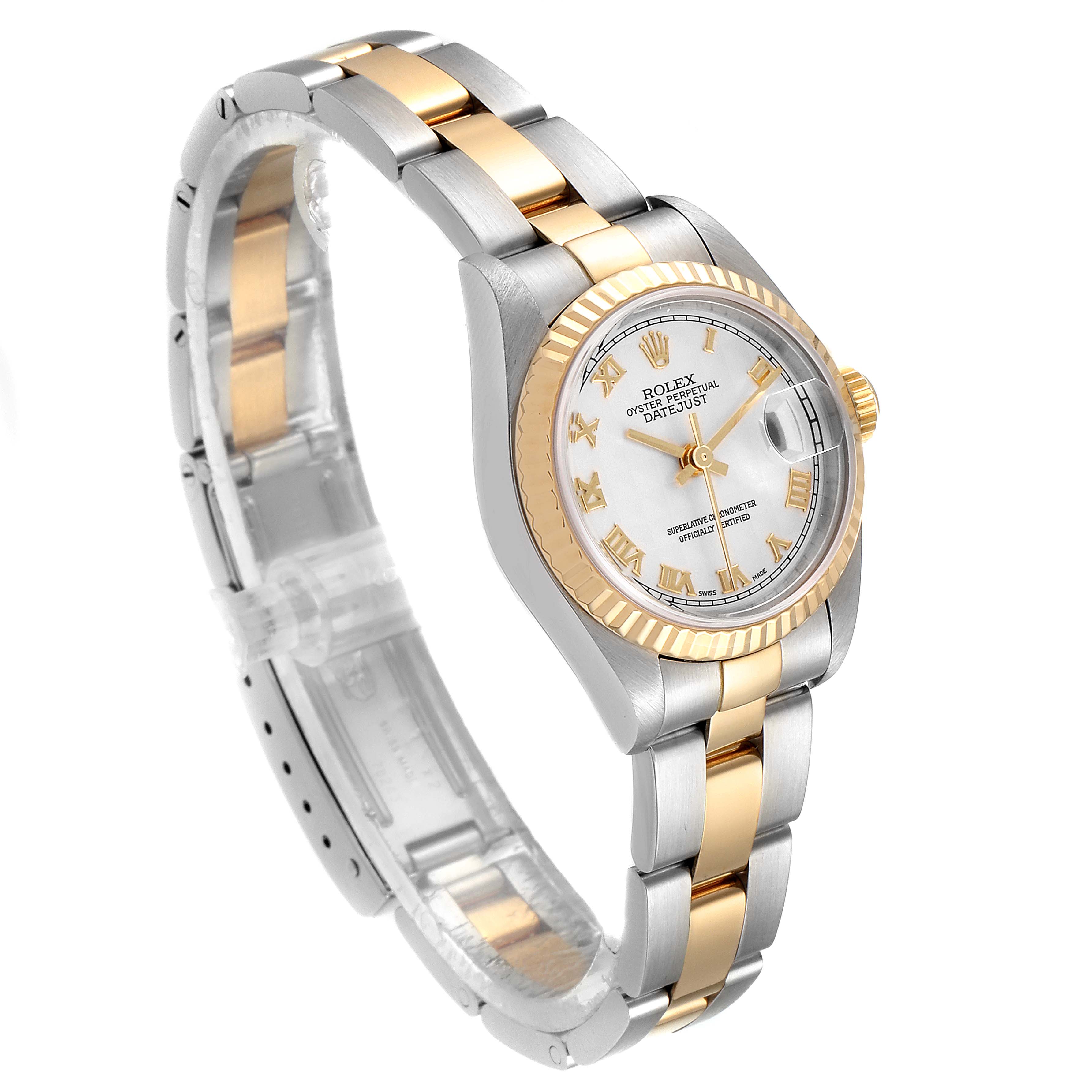 The image shows a Rolex Datejust 79173 Women's Steel and Gold (two tone) Silver Dial 79173 Women's Steel and Gold (two tone) Silver Dial watch at a slight angle, highlighting the bracelet, bezel, dial, and crown.