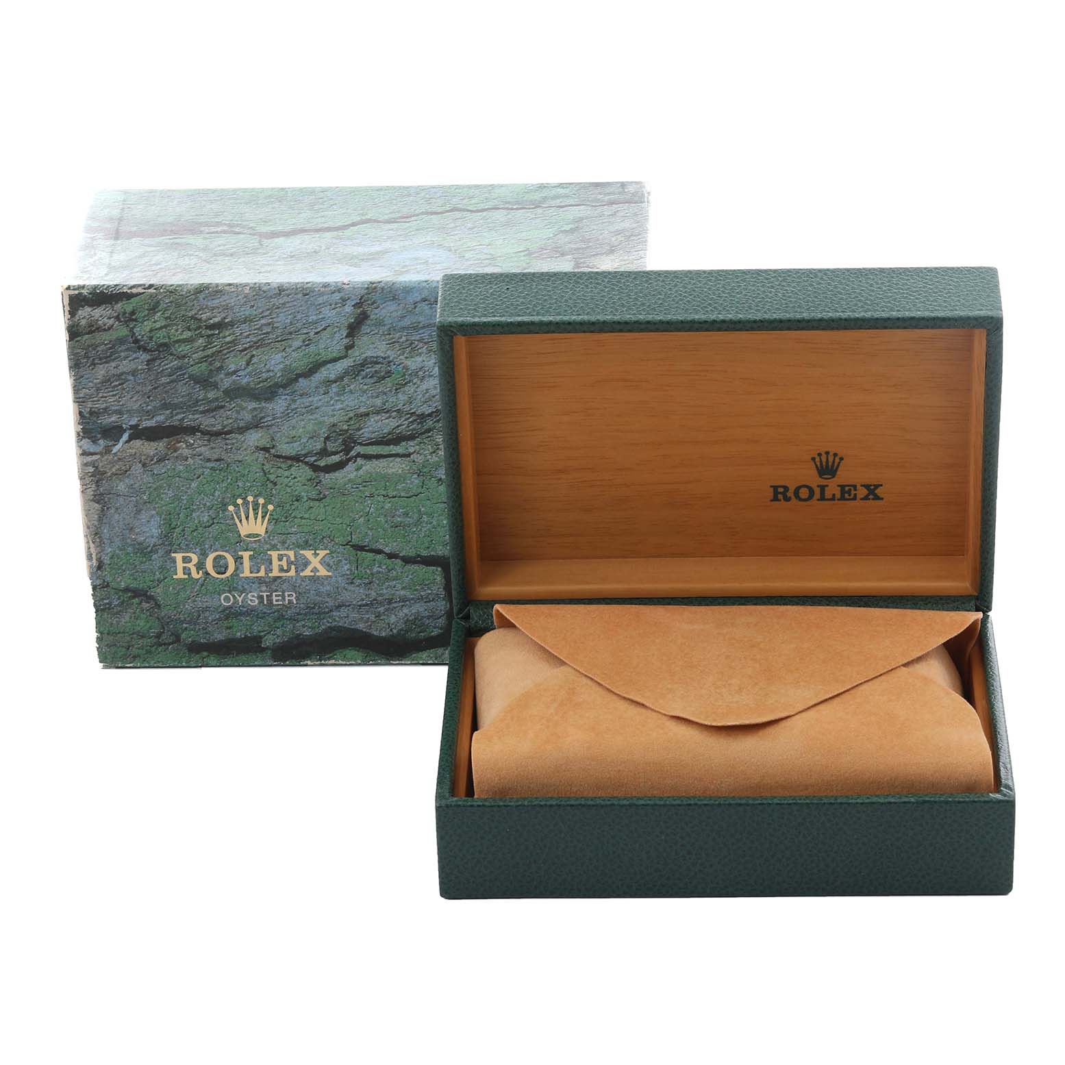The image shows a Rolex Datejust 16233 Men's Steel and Gold (two tone) Grey Dial 16233 Men's Steel and Gold (two tone) Grey Dial watch box and packaging, with the box opened and watch inside a protective pouch.