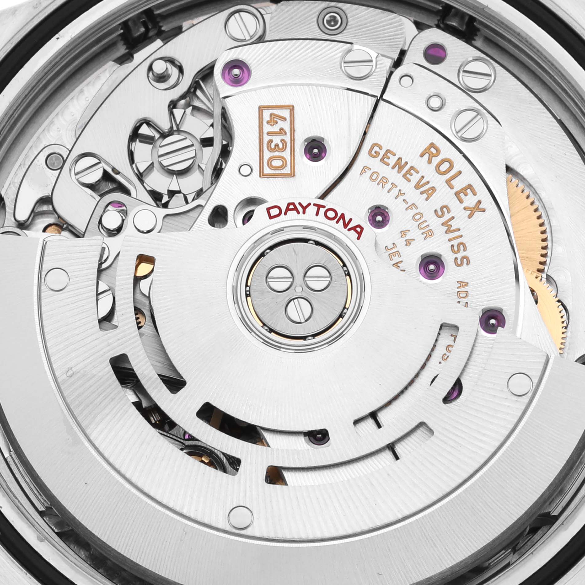 The image shows the intricate movement and rotor inside the Rolex Daytona 116503 Men's Steel and Gold (two tone) White Dial 116503 Men's Steel and Gold (two tone) White Dial watch, viewed from the back.