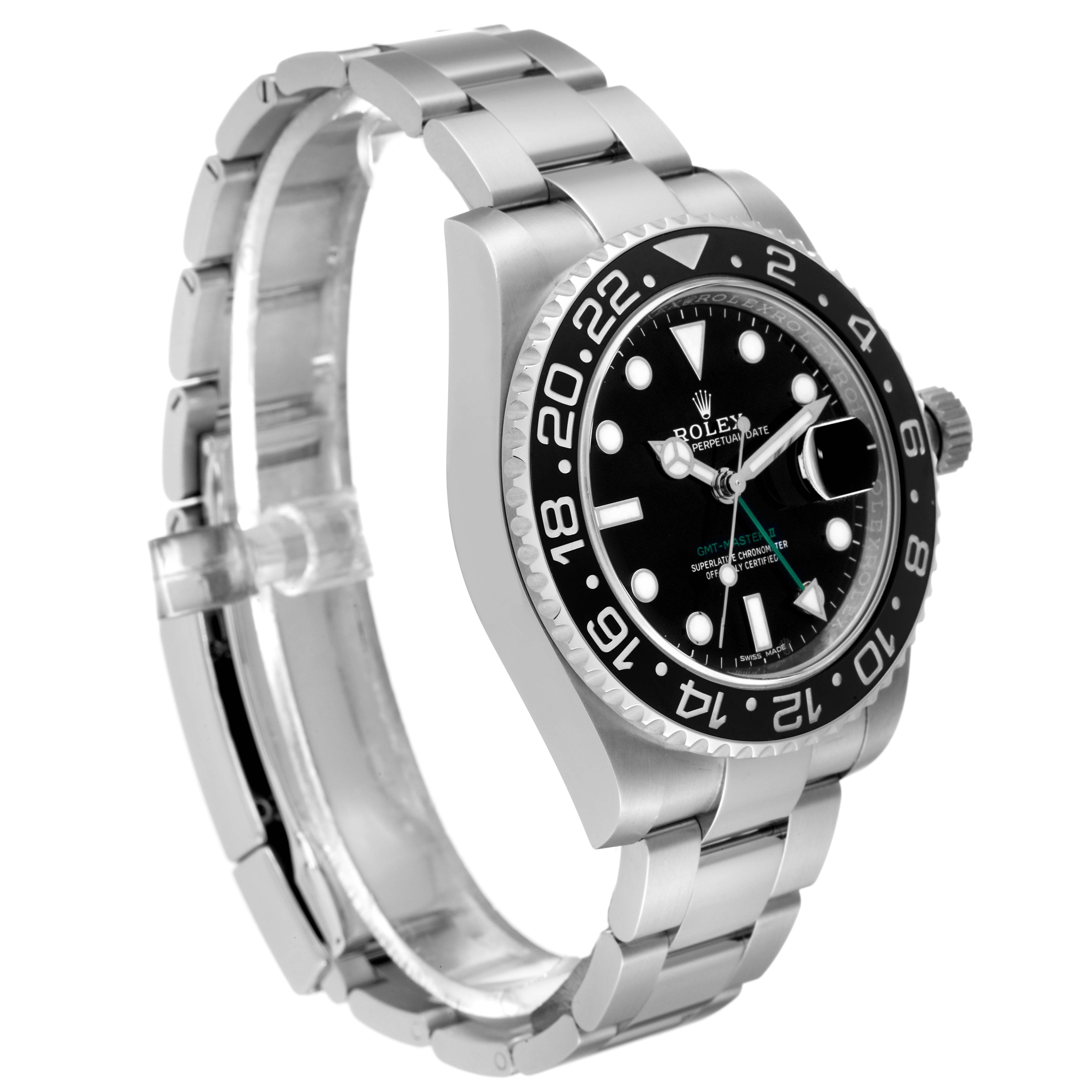 The Rolex GMT-Master 116710 Men's Stainless Steel Black Dial 116710 Men's Stainless Steel Black Dial watch is shown at a three-quarter angle, displaying the bracelet, bezel, dial, and crown.