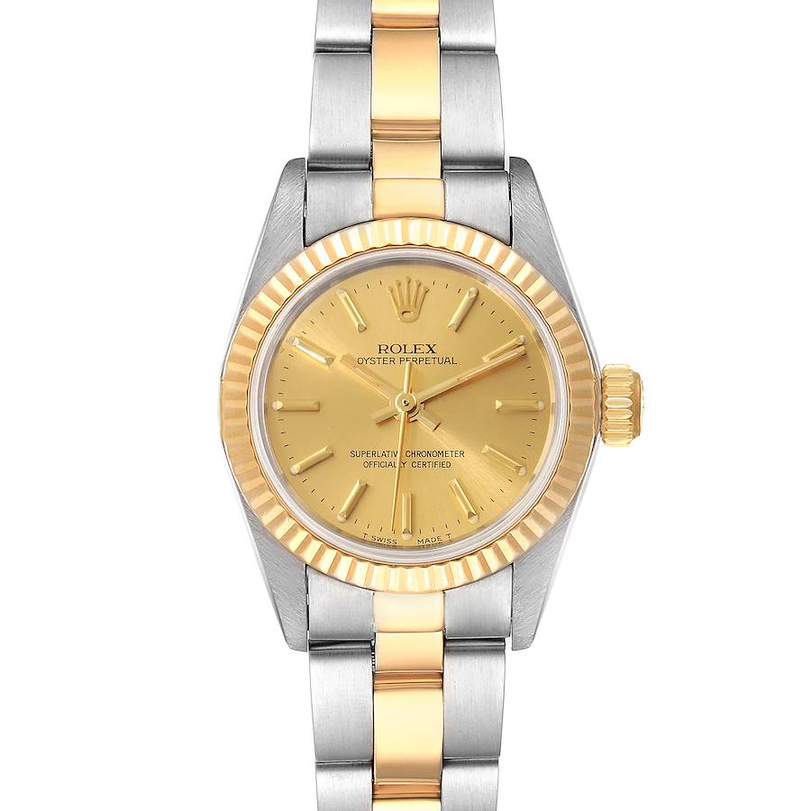 Rolex Oyster Perpetual Fluted Bezel Steel Yellow Gold Ladies Watch 67193 Box Pap SwissWatchExpo