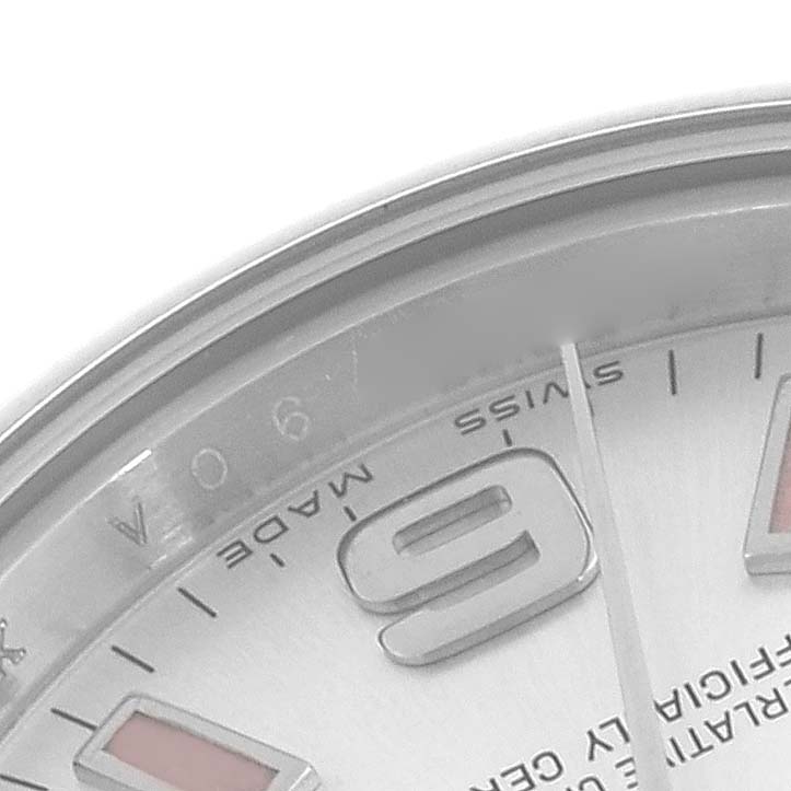 The image shows a close-up of the dial edge and numeral '6' of a Rolex Oyster Perpetual 176200 Women's Stainless Steel Silver Dial 176200 Women's Stainless Steel Silver Dial watch.