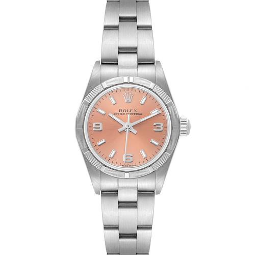 Photo of Rolex Oyster Perpetual Salmon Dial Engine-Turned Bezel Steel Ladies Watch 76030