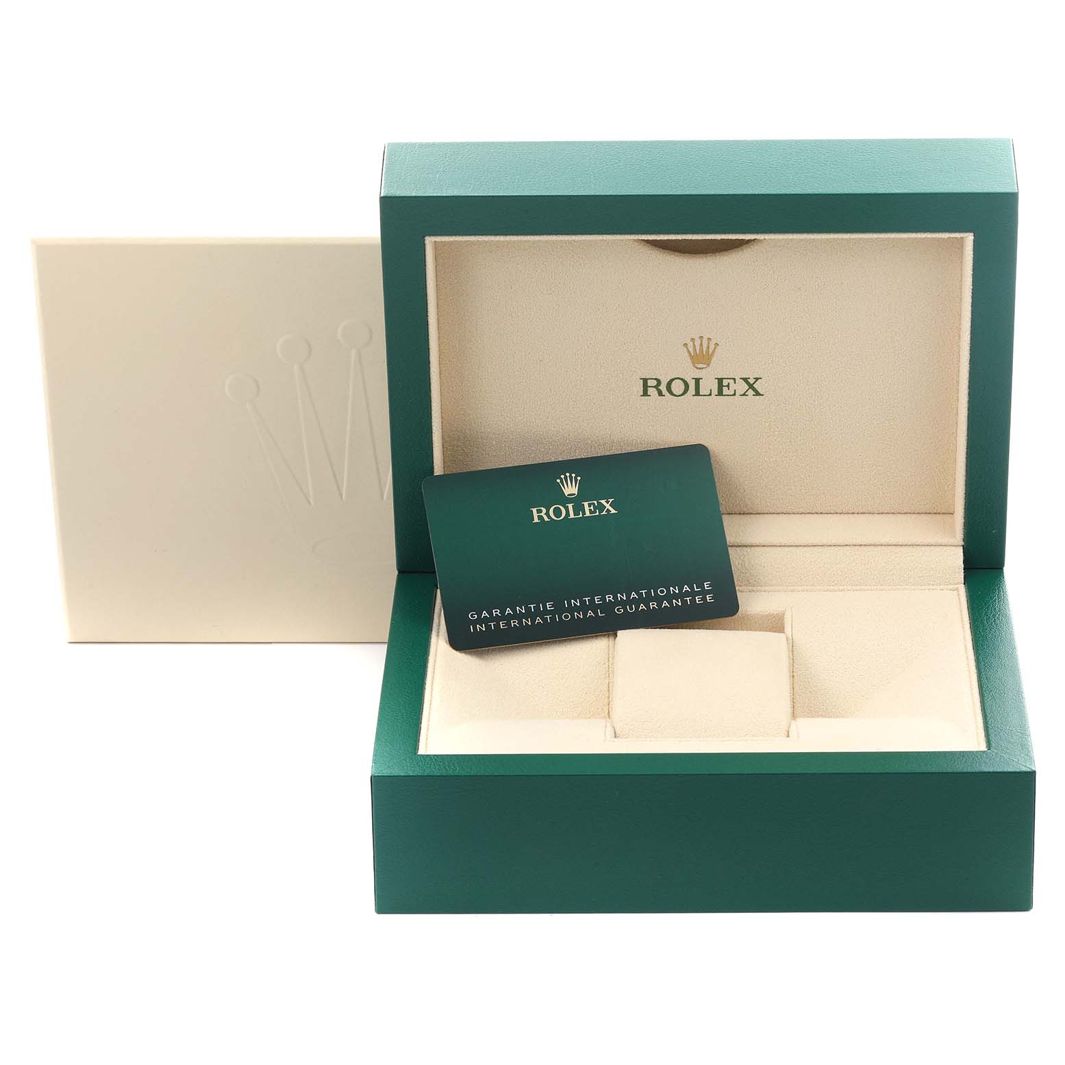 The image shows a Rolex Submariner 126613LB Men's Steel and Gold (two tone) Blue Dial 126613LB Men's Steel and Gold (two tone) Blue Dial watch box and guarantee card, angled from the front.