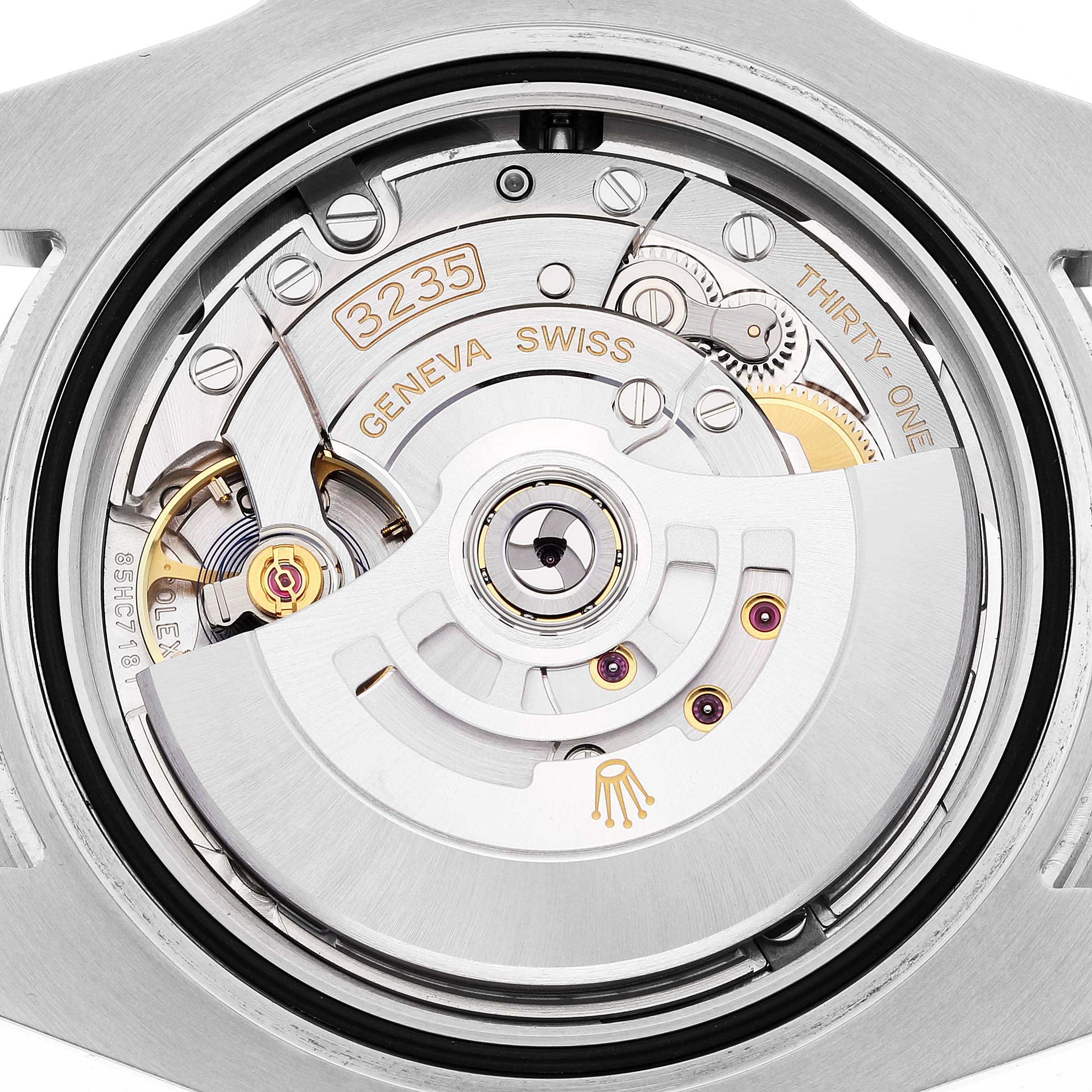 The image shows the Rolex Submariner 126610LN Men
s Stainless Steel Black Dial 126610LN Men
s Stainless Steel Black Dial watch
s movement, specifically the automatic self-winding component and internal mechanics.