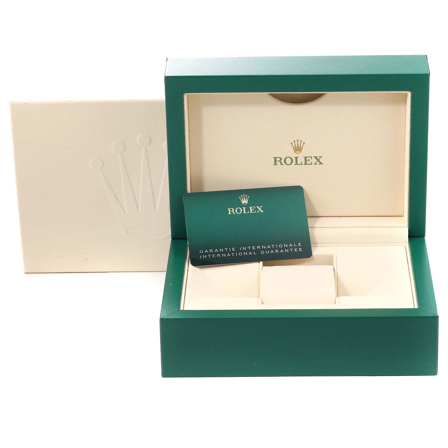 This image shows the open box and warranty card for the Rolex Submariner 126610LN Men
s Stainless Steel Black Dial 126610LN Men
s Stainless Steel Black Dial model.