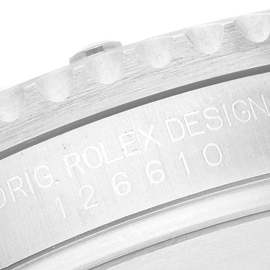 The image shows a close-up of the side of a Rolex Submariner 126610LN Men
s Stainless Steel Black Dial 126610LN Men
s Stainless Steel Black Dial, highlighting the model number and design inscription.